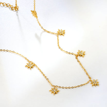 7.7 x 8.5 mm eight-pointed star accessory (5 white zirconia stones) 0.3 cross chain 40+5 cm + 6 mm round pendant necklace gold asonjewelry