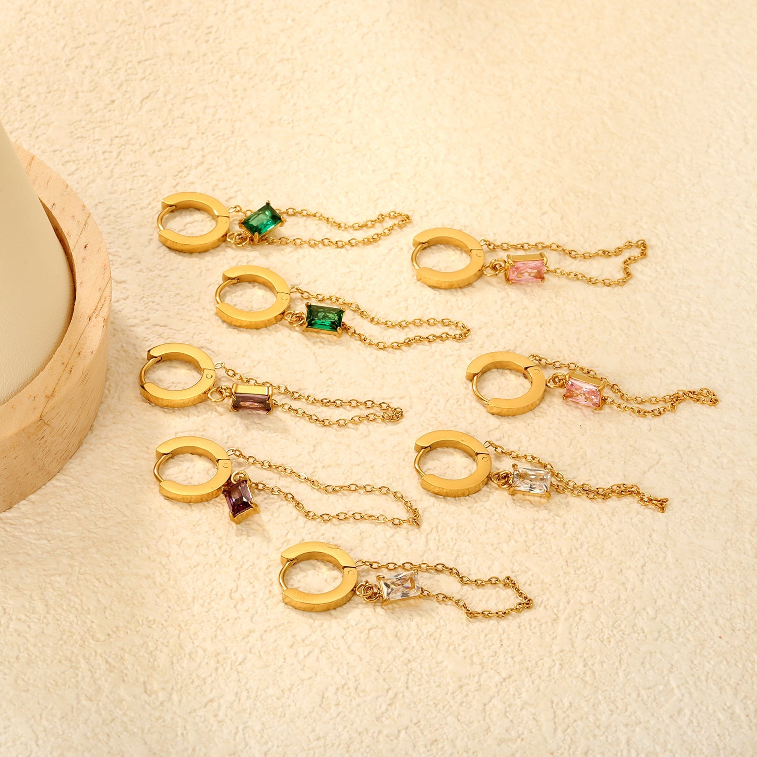 2.0*10mm ear hook 5*7mm white/green/pink/purple zirconia 3.5cm tassel earrings Gold asonjewelry