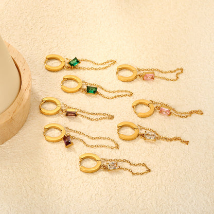 2.0*10mm ear hook 5*7mm white/green/pink/purple zirconia 3.5cm tassel earrings Gold asonjewelry