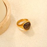 14.5mm high triangular tiger's eye/pink crystal ring, gold ring