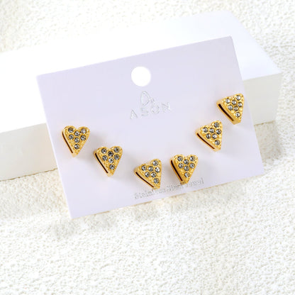 3 pairs of 8*9mm heart-shaped white diamond stud earrings Gold asonjewelry