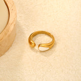 6.7mm Gold Open Ring with Geometric Water - Drop & White/ Black Enamel