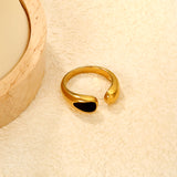 6.7mm Gold Open Ring with Geometric Water - Drop & White/ Black Enamel