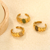 9.5mm Gold Open Ring with Croissant - shaped Setting and White/Royal Blue/Emerald Diamond Inlays