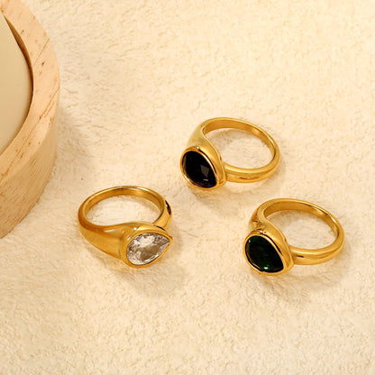 10.7mm teardrop white/emerald/royal blue diamond ring in gold asonjewelry