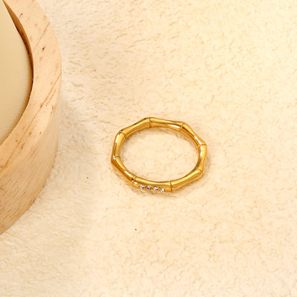 2.3mm high bamboo-shaped setting with white/lotus purple diamonds, gold ring asonjewelry