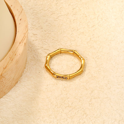 2.3mm high bamboo-shaped setting with white/lotus purple diamonds, gold ring asonjewelry