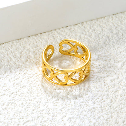 Golden Heart-Shaped SS Open Ring Hollow Motifs asonjewelry