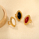 29mm Gold Open Ring with Red/Black/White Agate Marquise Stones