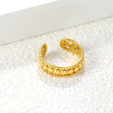 Woven Pattern SS Open Ring - Textured Braided Vintage Design