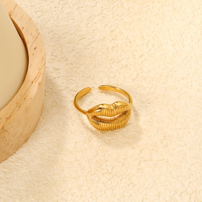 11mm Gold Open Ring with Hollow Lip Texture asonjewelry