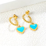 11.8*13.3mm blue oil drop peach heart + semi-circular steel earrings earrings gold color