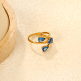 15mm Gold Open Ring with Three Claw - Set Blue Zircons
