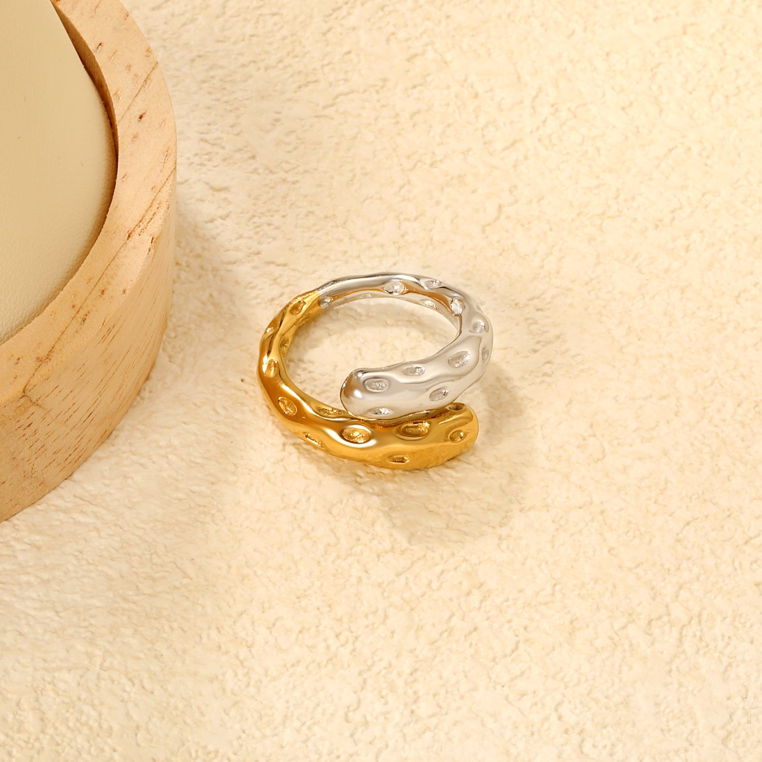 12mm Two - Tone Open Ring with Irregular Drip Texture asonjewelry