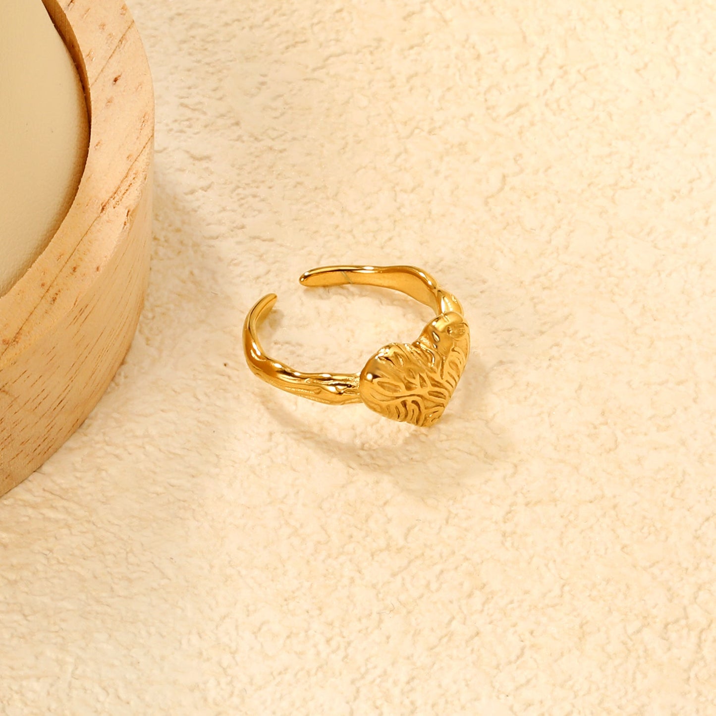 11mm Gold Open Ring with Hammered Heart Shape asonjewelry