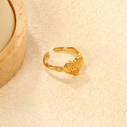 11mm Gold Open Ring with Hammered Heart Shape asonjewelry