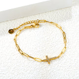 14.9*9.9mm Cross CNC White Zirconia 0.8x3x9 Long Flat Cross 18+3cm+6mm Round Tail Plaque Bracelet Gold Color