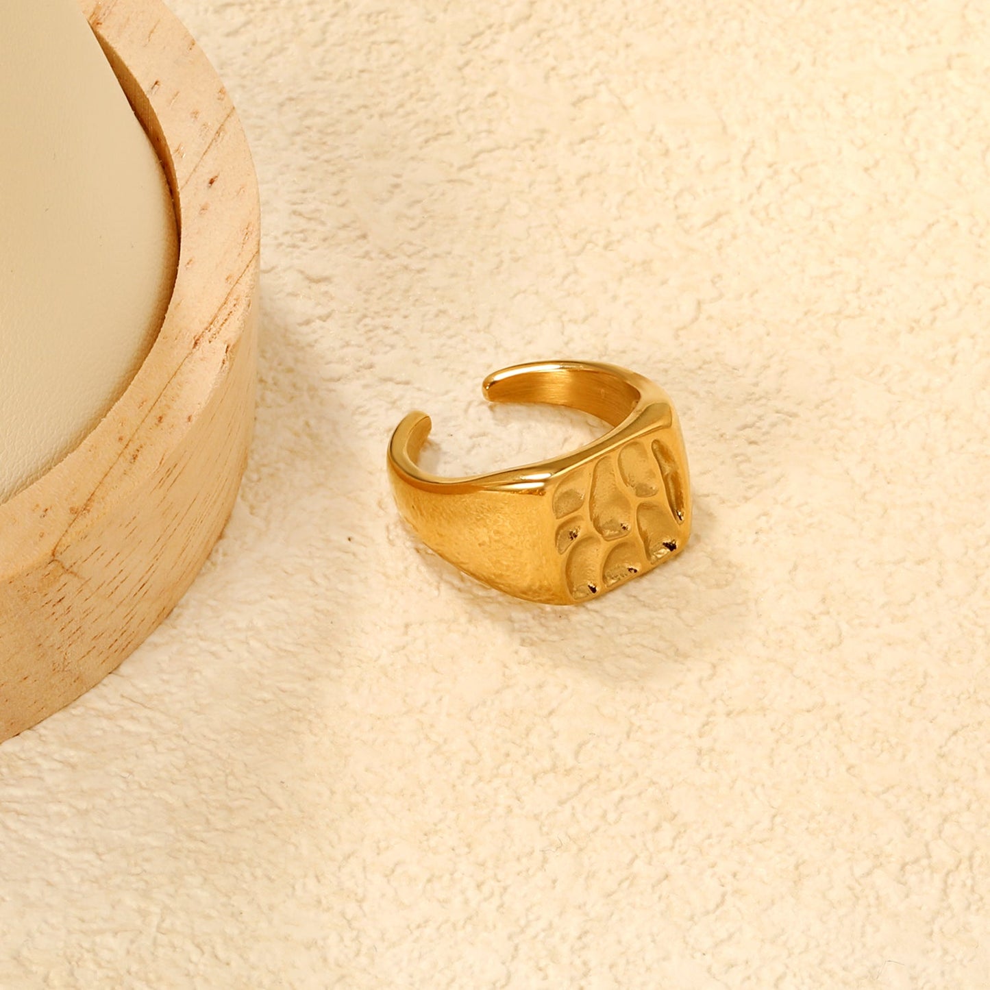 12mm Gold Open Ring with Hammered Square Pattern asonjewelry