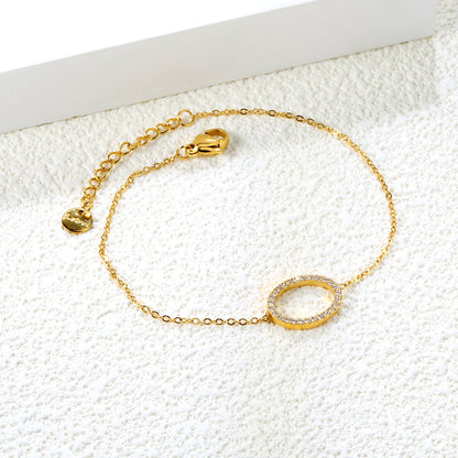 14.9*11.2mm Oval Hollow CNC White Zircon 0.3 Cross 18+3cm+6mm Round Plaque Bracelet Golden asonjewelry