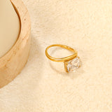 8mm Gold Ring with Four - Prong - Set White Zircon