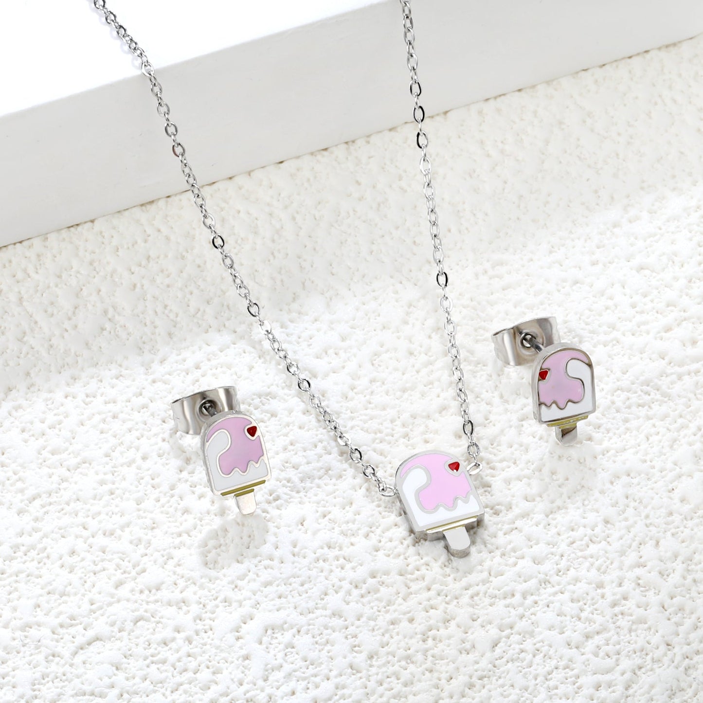 Ice-cream Set Steel / Gold Earrings: 5.9*10.2mm Pendant: 6.9*12mm 0.3 Cross Chain 42+5cm+6mm Round Plaque asonjewelry