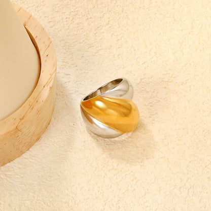 21mm Two - Tone Single Ring with Irregular Geometric Patchwork asonjewelry