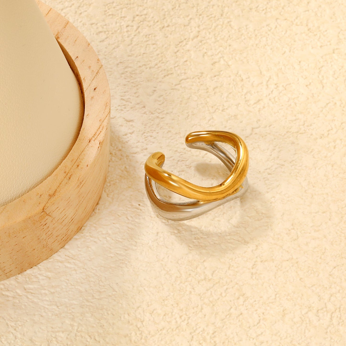 13mm Two - Tone Open Ring with Irregular Double Loops asonjewelry
