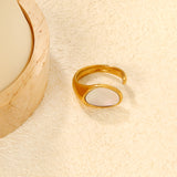 11.5mm Gold Open Ring with Geometric Real Mother - of - Pearl Inlay