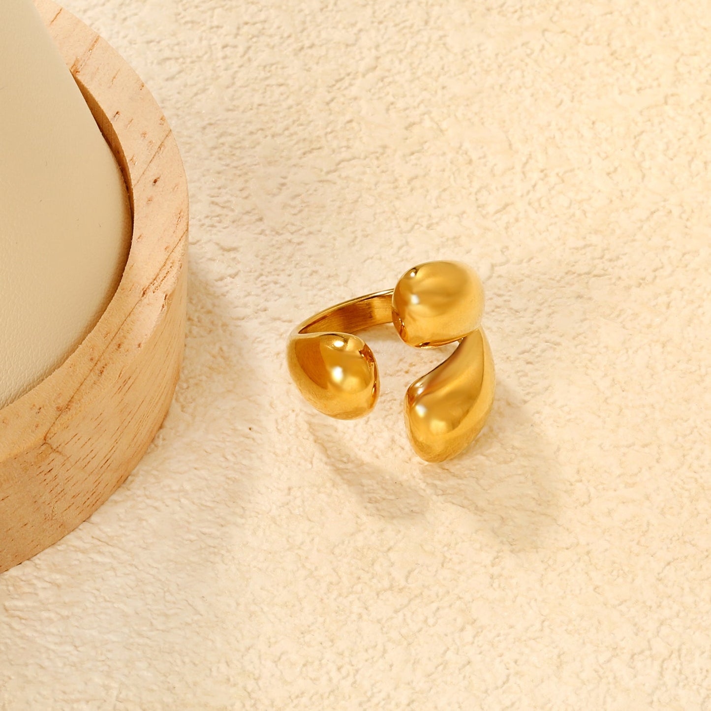 23mm Gold Open Ring with Irregular Polished Water - Drop Form asonjewelry