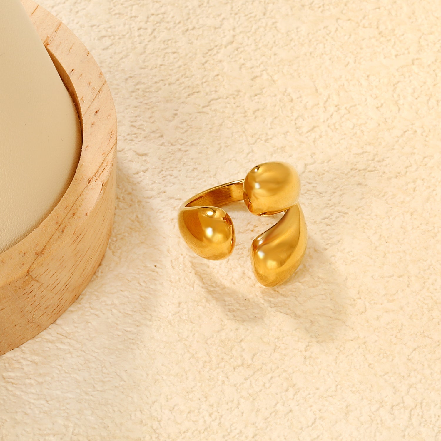 23mm Gold Open Ring with Irregular Polished Water - Drop Form asonjewelry