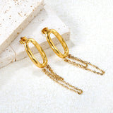 13*25.5mm oval hoop earrings with tassels and chain 19.5*39mm stud earrings Steel color/gold color
