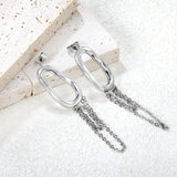 13*25.5mm oval hoop earrings with tassels and chain 19.5*39mm stud earrings Steel color/gold color