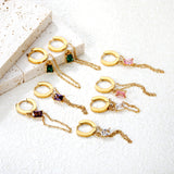 2.0*10mm ear hook 5*7mm white/green/pink/purple zirconia 3.5cm tassel earrings Gold