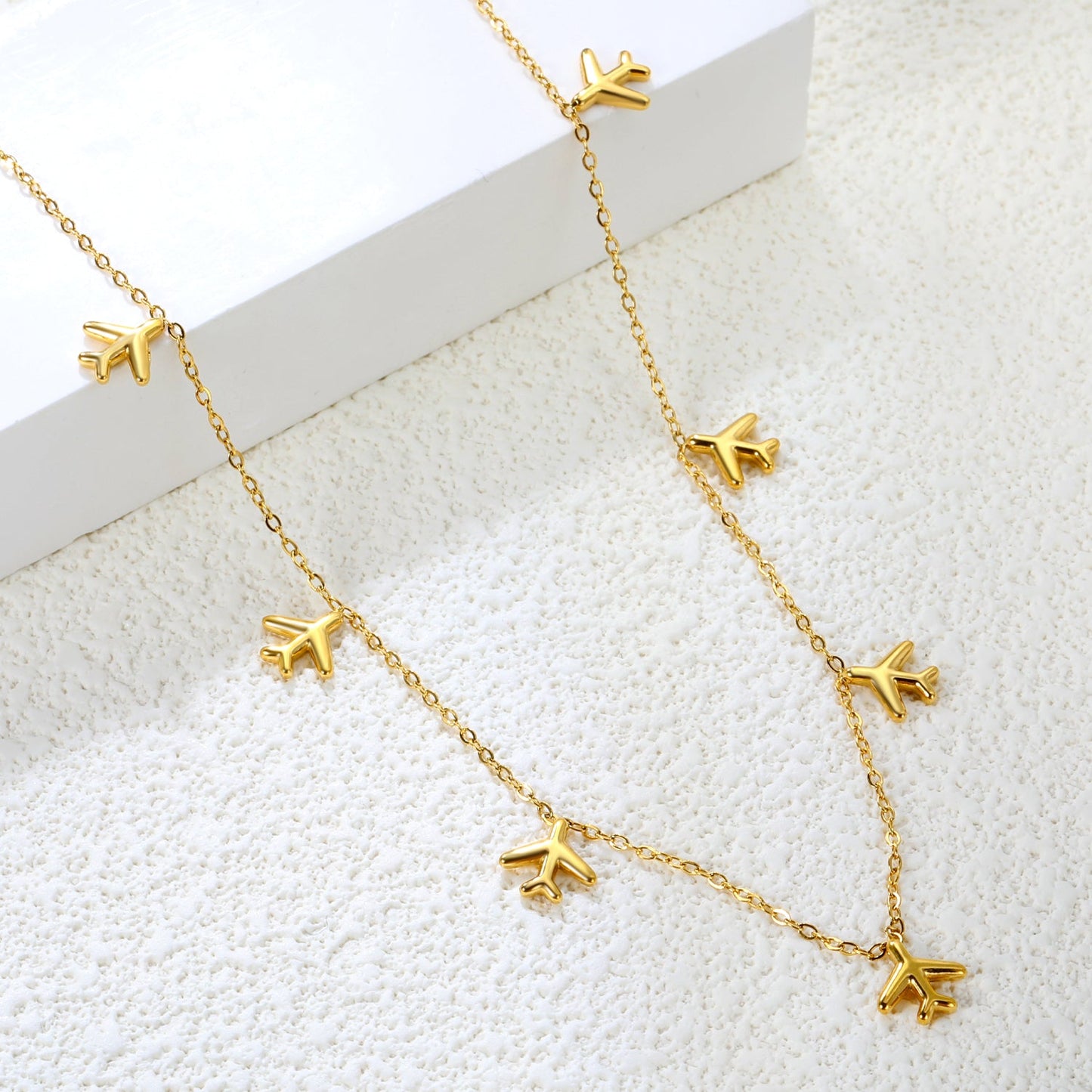 8.2 x 9 mm airplane accessory 0.3 cross chain 40+5 cm + 6 mm necklace gold asonjewelry