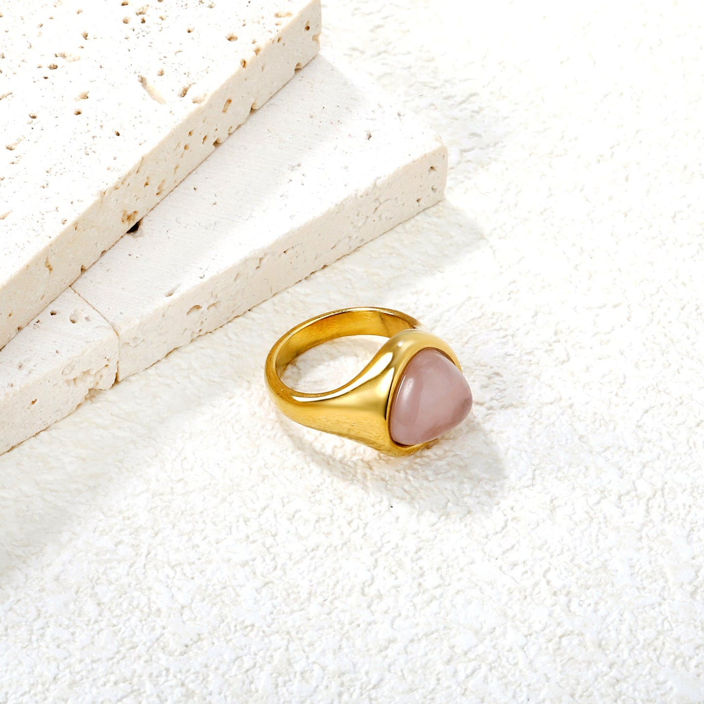 14.5mm high triangular tiger's eye/pink crystal ring, gold ring asonjewelry