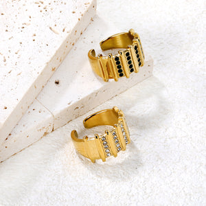 13mm Gold Open Ring with Organ - Shaped Band & White / Emerald Diamond Accents