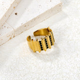 13mm Gold Open Ring with Organ - Shaped Band & White / Emerald Diamond Accents