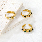 7mm Gold Open Ring with Irregular Hammered Texture and White Pearl/Tiger's Eye/Emerald Cat's Eye Inlays