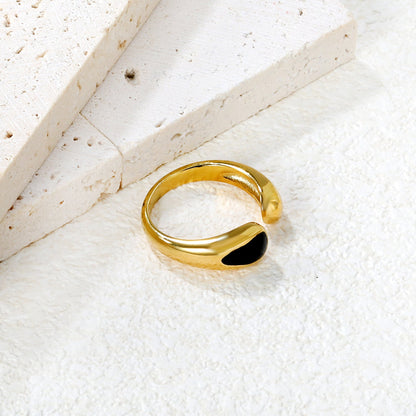 6.7mm Gold Open Ring with Geometric Water - Drop & White/ Black Enamel asonjewelry