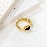6.7mm Gold Open Ring with Geometric Water - Drop & White/ Black Enamel