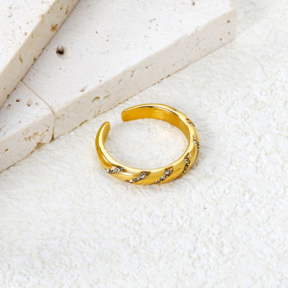 3.7mm Gold Open Ring with Twisted Band & White Diamond /Emerald Accents asonjewelry