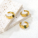 9.5mm Gold Open Ring with Croissant - shaped Setting and White/Royal Blue/Emerald Diamond Inlays