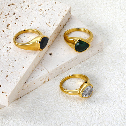 10.7mm teardrop white/emerald/royal blue diamond ring in gold asonjewelry