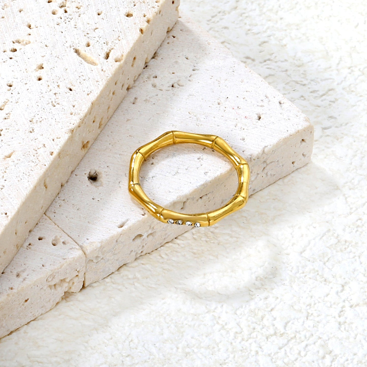 2.3mm high bamboo-shaped setting with white/lotus purple diamonds, gold ring asonjewelry