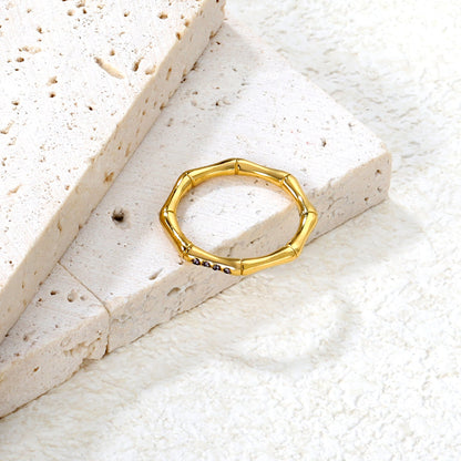 2.3mm high bamboo-shaped setting with white/lotus purple diamonds, gold ring asonjewelry