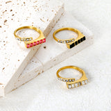 7.5mm Gold Open Ring with Square Rose - Red/Emerald/White Diamond and Round White Diamond Inlays