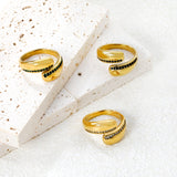 13mm Gold Open Ring with Irregular Single - Row White/Royal Blue/Emerald Diamond Accents