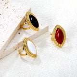 29mm Gold Open Ring with Red/Black/White Agate Marquise Stones