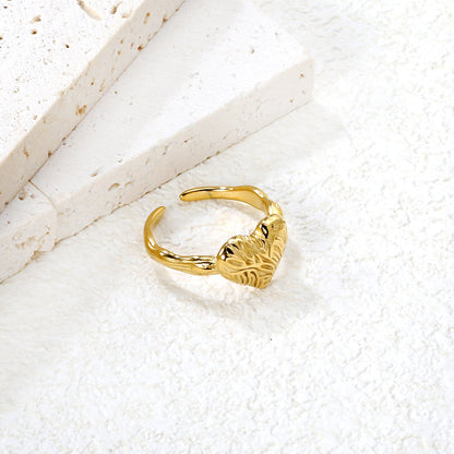 11mm Gold Open Ring with Hammered Heart Shape asonjewelry