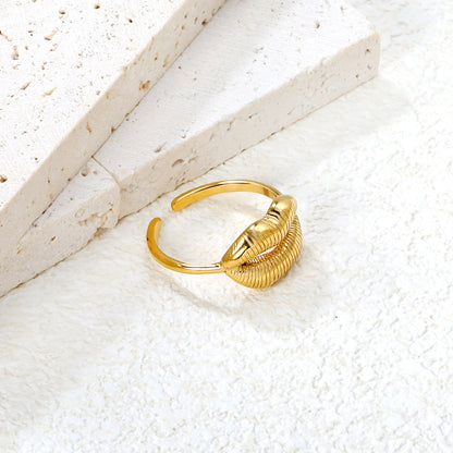 11mm Gold Open Ring with Hollow Lip Texture asonjewelry